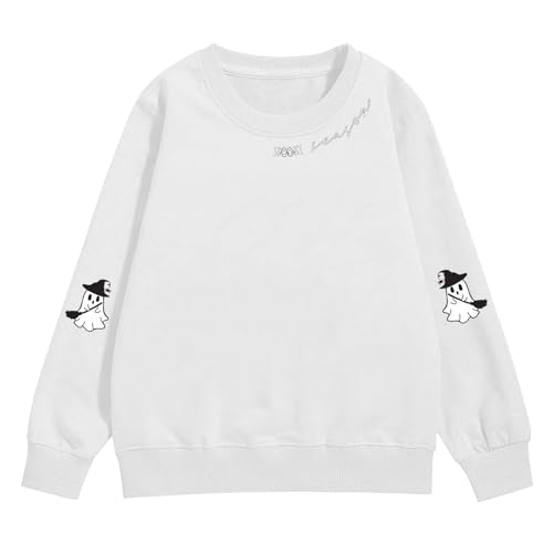 Teen Girls Pullover Sweatshirts Halloween Ghost Graphic Long Sleeve Crew Neck Tops Clothes Kids Cotton Warm Fall2