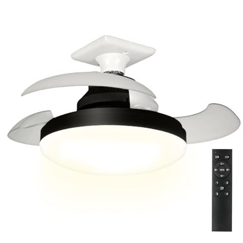 Teksome Ventilador de techo de dormitorio, ventilador de techo con control remoto, Ventilador sin luces retráctil silencioso con luces, Decoración de la casa de campo, soplador silencioso, control