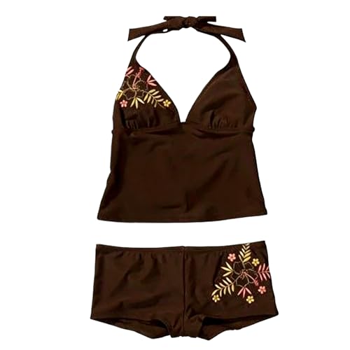 Y2k Sexy Vintage Whimsy Beach Swimsuit 2000s Vacation Going Out Outfits Summer 2 Pieces Floral Bikini Sets Women (Small Brown Leaf)