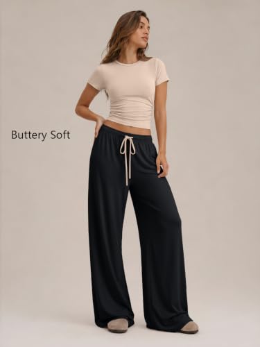 Image of Trendy Queen 2 Piece Matching Summer Lounge Set Womens Side Ruching Top Wide Leg Pants Sets with Pockets