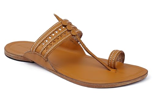 Image of KORAKARI Men Kolhapuri Chappal Handcrafted Sandal Smooth and Comfortable Flip Flops Slipper Stylish Anti Slip Design Genuine Leather Traditional Footwear.