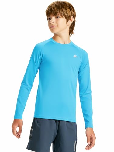 Image of DEVOROPA Youth Boys Compression Shirt Long /Short Sleeve Football Baseball Undershirt Quick Dry Kids Sports Baselayer Crewneck