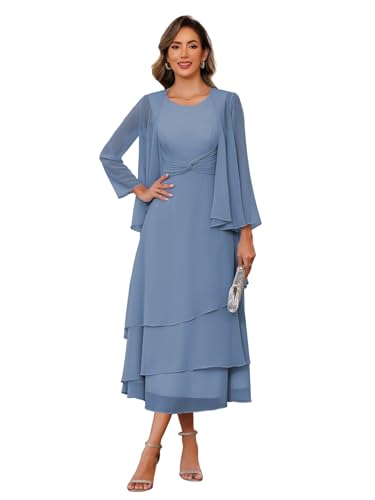 2 Piece Mother of The Bride Dresses with Jacket 2025 Chiffon Formal Evening Dress Hi008