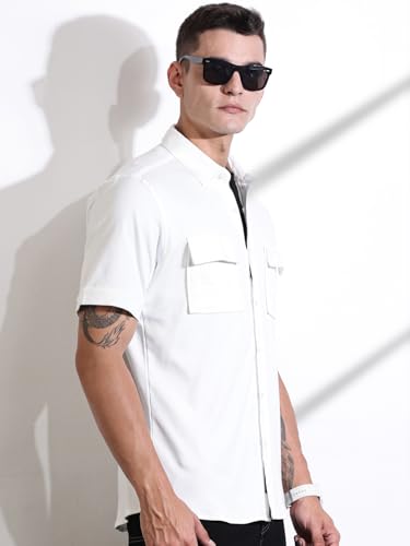 Image of Thomas Scott Men's | Solid | Half Sleeve | Slim Fit | Cotton Blend | Double Flap Pocket | Spread Collar | Casual Shirt