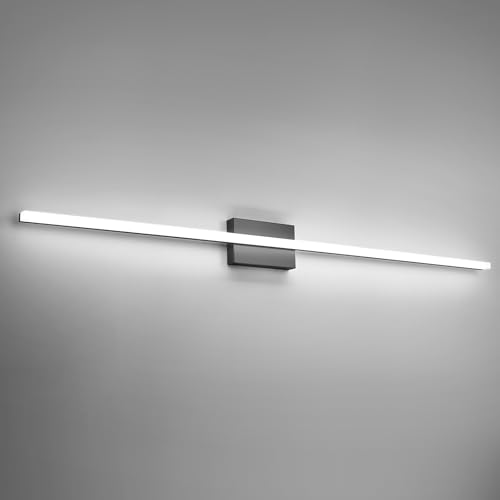 Image of Combuh 48Inch Bathroom Vanity Light Fixtures Extra Long Lighting Bar Above Mirror, Modern Black Bright 23W 2300LM Wider Coverage Slim Sleek IP44 Rustproof LED Bath Wall Sconce for Makeup Cool White