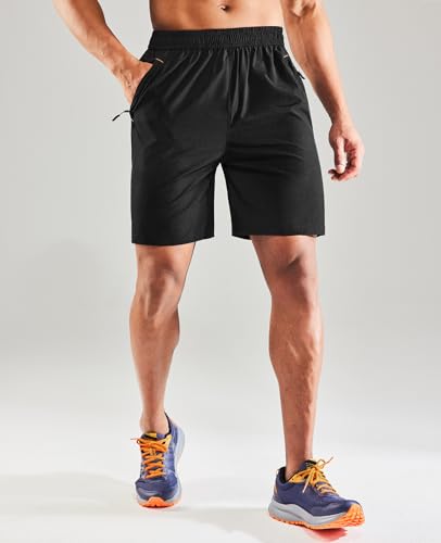 Image of MIER Men's Quick Dry Running Shorts with Zipper Pocket Elastic Waist Athletic Workout Exercise Shorts