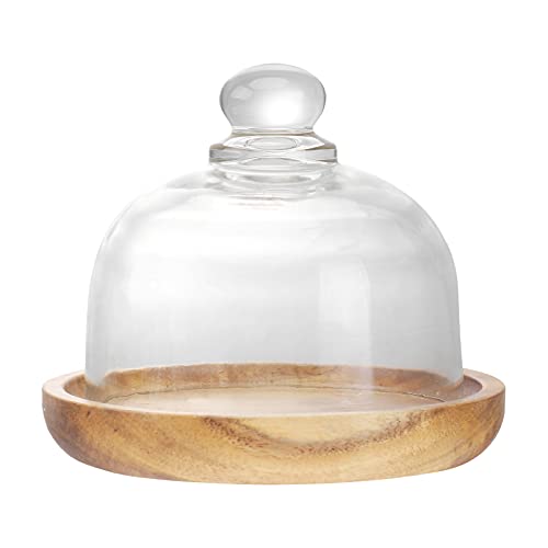 DOITOOL - DOITOOL Mini Glass Cake Stand Glass Dome with Wooden Base Clear Bell Jar Dome Cover for Dessert Cheese Candy, 10.5 x 10.5 x 9.5cm