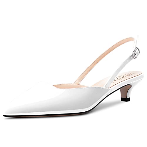 HEUIVZAR Womens Slingback Pumps Kitten Low Heel Pointed Toe Sandals Patent Dress Shoes Cute Vacation 1.5 Inch