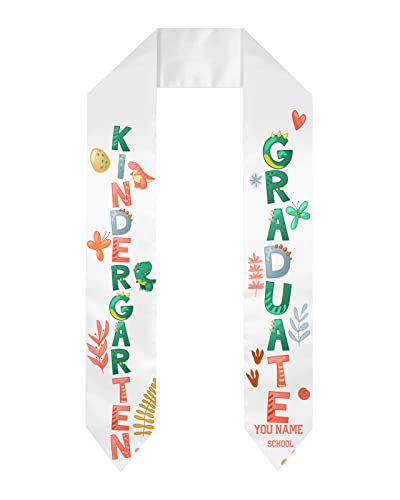 Preschool Graduation Stole Personalized Graduation Sash 2024,Kids Graduate Sash Cartoon Dinosaur White Graduation Scarf,Custom Honor Graduation Stole Class of 2024 Congratulations Sash with Name
