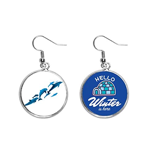 Pendientes de delfín colgantes joyería de invierno con gota de cristal translúcido