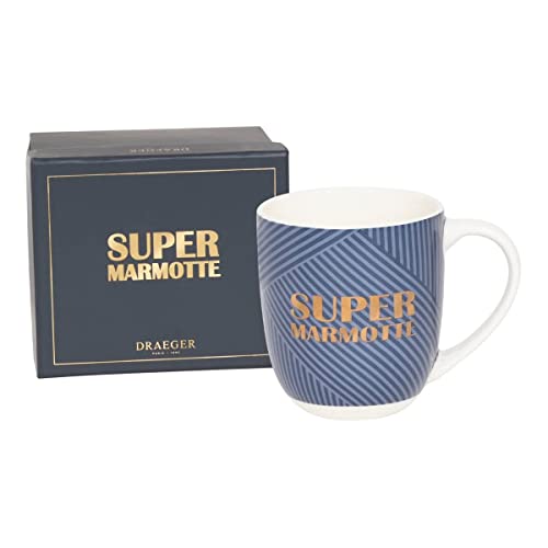 DRAEGER PARIS 1886 - Mug en Céramique Bleu 320ml Super Marmotte - Idée Cadeau Originale Famille & Amis - Message Personnalisé Or - Design Chic avec Boîte...