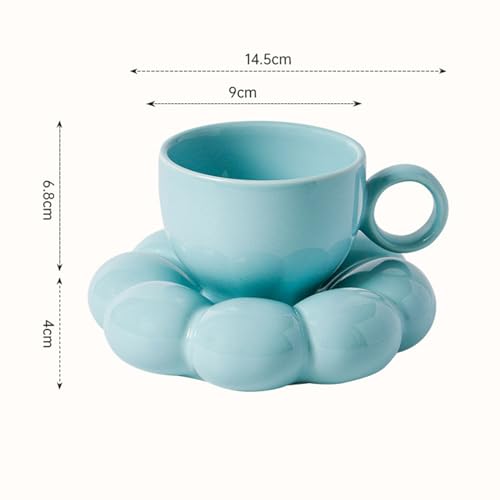 soulnioi Ceramic Coffee Mug 200ml Cute Cup with Sunflower Coaster, Cloud Tea Latte Cup for Office and Home Gifts for Women Girls (Blue) - Image 2