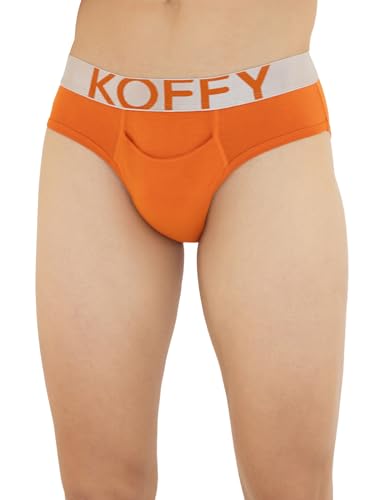 Image of KOFFY Men's Premium Cotton Lycra Brief with Minus Cutting Pouch| Silver Metallic Elastic| 4 Way Stretch| Wrinkle Free| Pack of 1