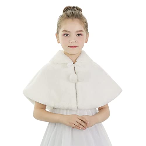 IPENNY Girls Faux Fur Wrap Shawl Flower Kids Princess Cape Wedding Bridesmaid Bolero Shrug Christmas Party Costume Dress Up