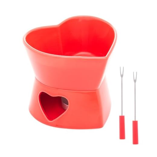 Aparelho de Fondue 4 Peças de Porcelana Coração para Duas Pessoas Vermelho 400ml - Wolff
