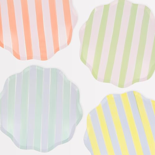 Meri Meri Pastel Striped Paper Plates Pack of 8 Disposable Plates with Wavy Edges in Fun Bright Colors and 2 Sizes (Side & Dinner) Versatile for All Your Events