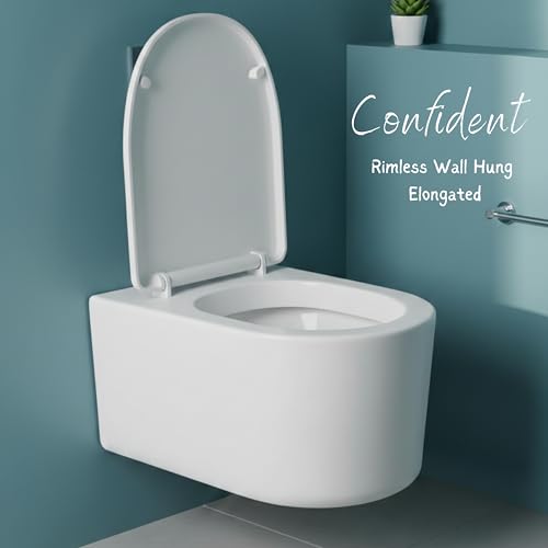 Image of Parryware CONFIDENT Ceramic Wall Hung Western Commode for Bathroom | Rimless Washdown Flush Commode with UF Soft Closing Toilet Seat | Elongated Wall Mount Ewc | Space Saving | C890U