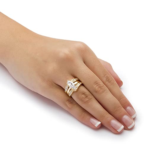 PalmBeach Yellow Gold-plated Sterling Silver Marquise Shaped Cubic Zirconia 2 Piece Jacket Bridal Ring Set Sizes 6-103