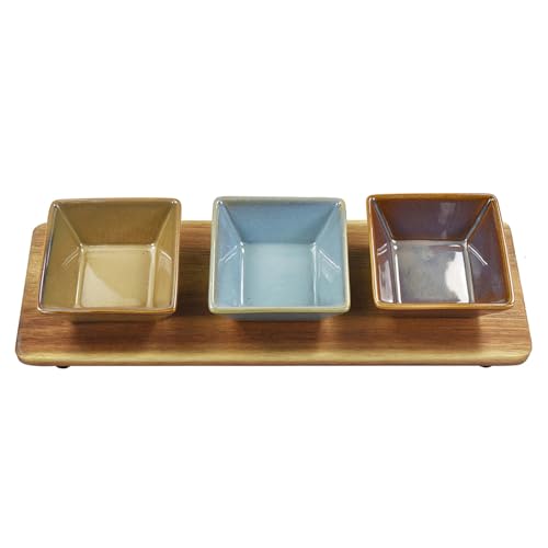 Lesser & Pavey Snack Dishes & Wood Trays | Blue Maroon Serving Platter with Bowls | Elements Design for Home | Stylish Round and Square Food Serving Tray