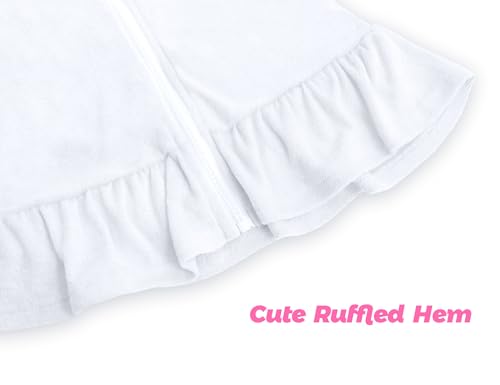 Image of Girls Swim Cover Up Multicolor Hooded Zip-Up Terry Swimsuit Ruffle Bathing Suit Kids Short Sleeve Swimwear