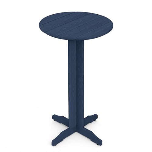 Image of Outdoor Round Bar Table, 43 Inch All-Weather HDPE Bar Height Pub Table with Adjustable Feet, Heavy Duty High Top Bistro Table for Garden, Deck, Poolside,Backyard (Navy Blue)
