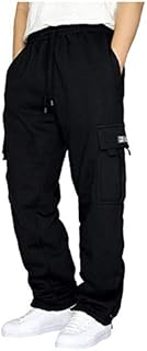 Men Joggers Pants Loose Fit Mens Casual Joggers Pants - Cotton Drawstring Chino Cargo Pants Hiking Outdoor Twill Track Jogging Sweatpants Pants A04 Black