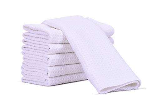 Aniease Torchons de séchage à vaisselle, torchons de cuisine en microfibre super absorbants à séchage rapide à tissage gaufré, lot de 6 chiffons de nettoyage pour bar (blanc, 30 cm x 30 cm)