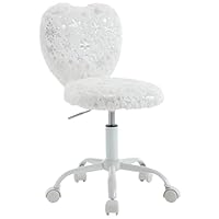 chairus Kids Desk Chair Faux Fur Study Chair for Teenage Girls, Adjustable Heart Shaped Kids Vanity Chair for Bedroom Reading Living Room, Small Cute Student Task Chair with White Foot, Snowflake