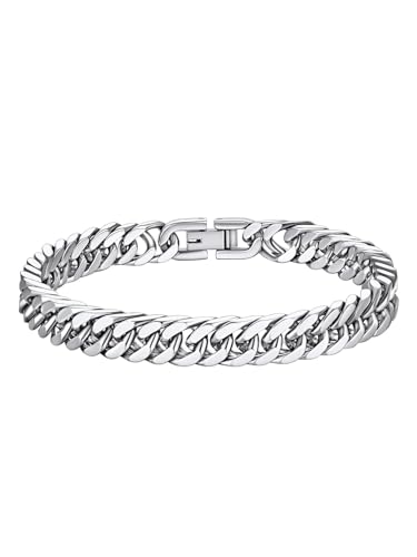 Richsteel Stainless Steel Cuban Link Beacelet for Men, Silver Bracelets for Men 8mm Width 8.2 Inch Length Silver Chain Wrist Bracelets Fashion Accessories Jewelry Gifts