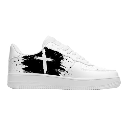 Personalized Customize Your Own Shoes, Cool Jesus Cross Print with Name Custom Casual Comfortable Everyday Walking Shoes for Women Men, White Fashion Sneakers to Wear with Dresses3