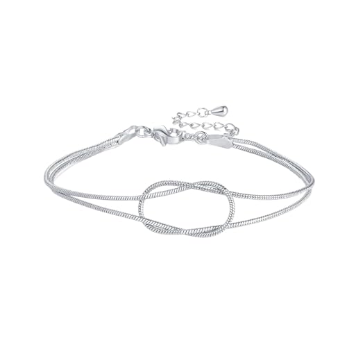 JPSSJGYH Love Knot Chain Infinity Bracelet, Mother & Daughter Bond Knot Bracelets, Dainty Infinity Chain Bracelet, Friendship Bracelet for Women (Silver)