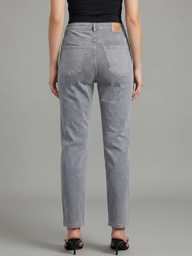 Image of Urbano Fashion Women's High Rise Straight Fit Washed Jeans Non-Stretchable