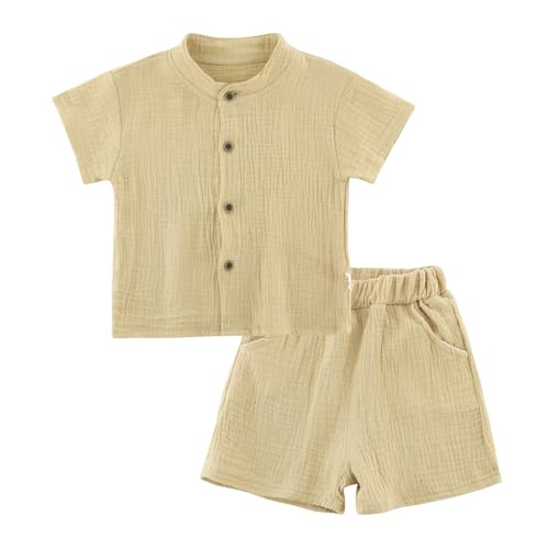 Baby Boys Short Set Infant Toddler Boys Button Down Short Tops with Cotton Gauze Shorts Summer Beach Outfit