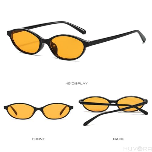 Image of Retro Cat Eye Oval UV Protection Chic Sunglasses for Women Stylish - Anti Glare UV400 Protected Designer Branded Goggles - Metal Hinges Unisex Glasses - Trendy Narrow Y2K Cateye Shades