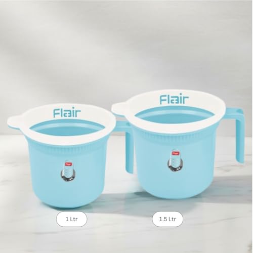Image of FLAIR Estella Plastic Bath Mug Set of 3 - Durable, Lightweight & Stylish - Ideal for Daily Use in Bathroom & Kitchen (Blue, 1 LTR)