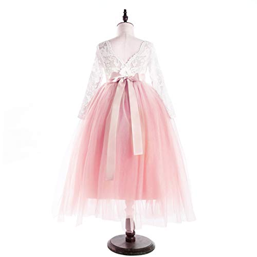 Glamulice Bridesmaid Flower Girls Dress Lace Backless Kids Pageant Wedding Ball Gowns Formal Prom Birthday Photo Shoot Princess Dance Tulle Puffy A Line Holiday Boho Maxi Dresses Blush Pink Ivory 6-7 #TOP4