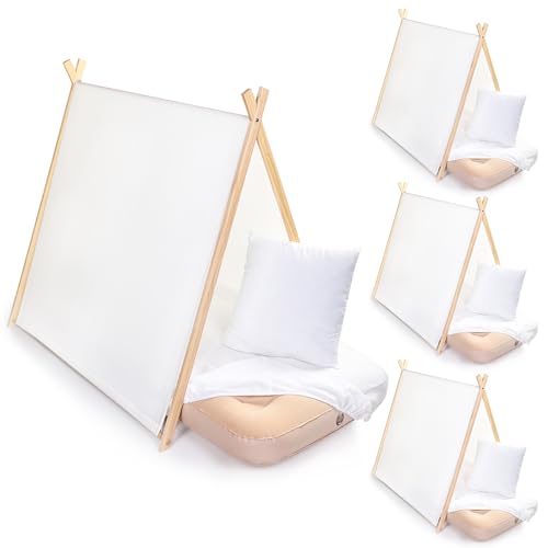Wesnoy Teepee Tent for Kids with Inflatable Airbed, Fitted Sheet and Pillow Inserts Toddler Play Tent White Washable Foldable for Indoor Outdoor Boys Girls Slumber Party Sleepover Playhouse(4 Sets)