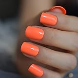CoolNail Bright Orange Fake Nails Faux Ongles UV False Nails Full Cover Short Glossy Press on False Nail Art Tip Daily Wear Faux Ongles