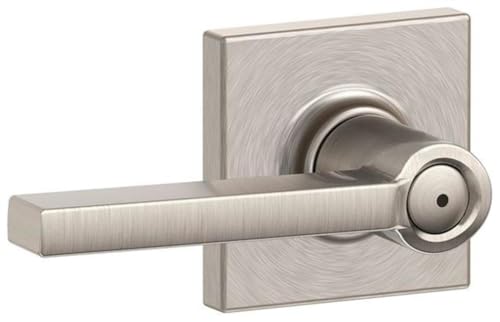 Image of SCHLAGE Latitude Bed /Bath Privacy Door Handle with Lock, Satin Nickel | Interior bedroom or bathroom door lever with push button lock, Reversible, Easy install, Certified durability, Universal fit