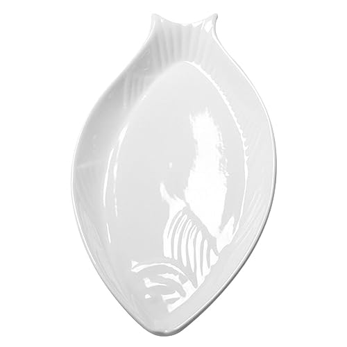 Hoement Piatto Ceramica Bianco Forma Ellittica Per Pesce e Snack Antigraffio Lavabile in Lavastoviglie Per Pranzi Feste e Tavoli Nozze Eleganza Contemporanea
