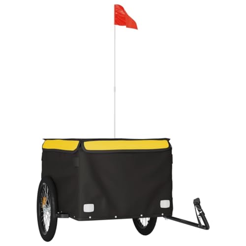 vidaXL Remolque para Bicicleta, Remolque de Carga, Carrito para Bici, Remolque para Maletas Plantas Herramientas, Hierro Negro y Amarillo 45 kg
