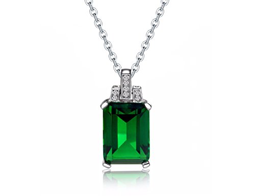 Colorful Life? Sterling Silver Necklace Simulated Gemstones Pendant Necklace for women with Princess Cut (6.0ct Emerald)