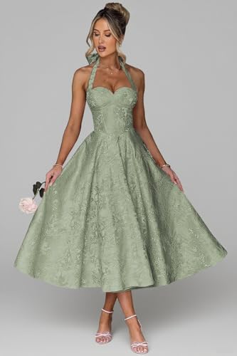 Jacquard Satin Prom Dresses for Women Vintage A-Line Midi Halter Sweetheart Formal Evening Party Gowns with Pockets4