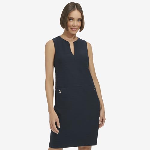 Image of Tommy Hilfiger Women's Sleeveless Split Neck Solid Jacquard Knit Dress