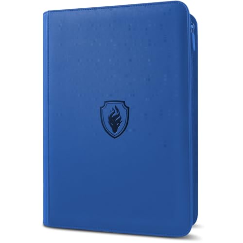 Image of Premium Zip Card Binder, Fabmaker 9 Pocket Trading Card Binder, PU Cover Zipper Card Collection Album, Sturdy 360 Side-Loading Card Folder Holder for Game & Sports Cards, Royal Blue