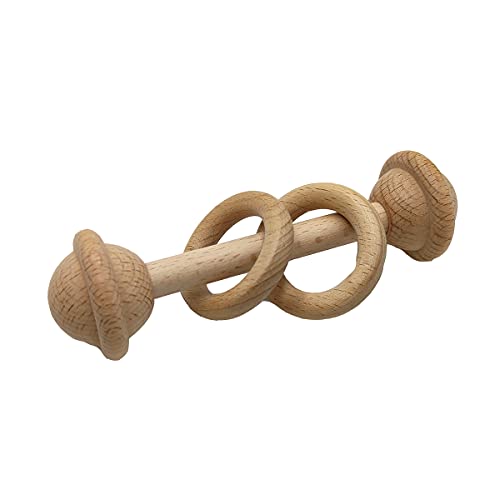 Image of Arakierst 1pcs Beech Wood Ring Rattle Teether Chew Wooden Beads Rattling Teething Gym Montessori Toys Educational Grasp Rattle