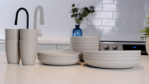 Wheat Straw Dinnerware Sets (16Pcs) Grey-Unbreakable Microwave Safe-Lightweight Bowls, Cups, Plates Set-Reusable, Eco Friendly,Dishwasher Safe,Wheat Straw Plates,Wheat Straw Bowls, Cereal Bowls #TOP7