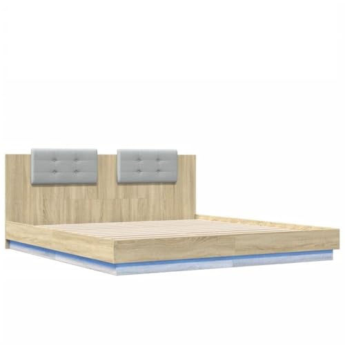 Genérico Wenjingqi Estructura de Cama cabecero Luces LED Roble Sonoma 200x200 cm, Marrón 3209984