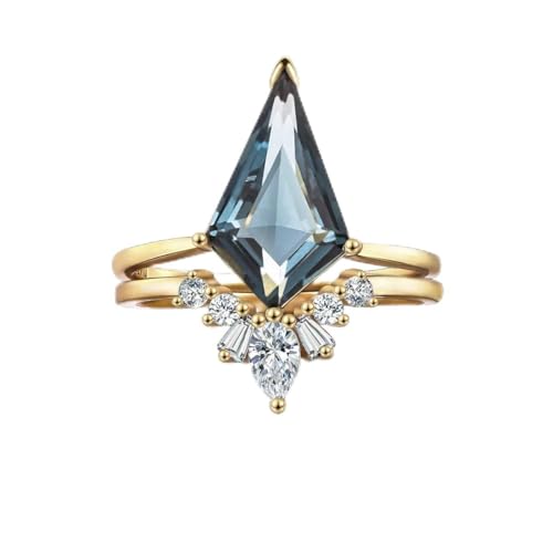 LAZLUVU Stackable Rings Faux Blue Crystal Ring Eternity Engagement Rings Vintage Cocktail Ring for Women Jewelry Size 6