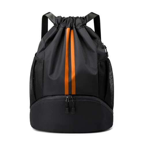 Image of JELUTAR Drawstring Backpack Gym Bag with Shoes Pocket, Black Orange